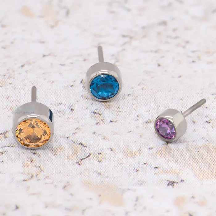 threadless 3mm BezelSet BrilliantCut Gem End Anatometal Rings