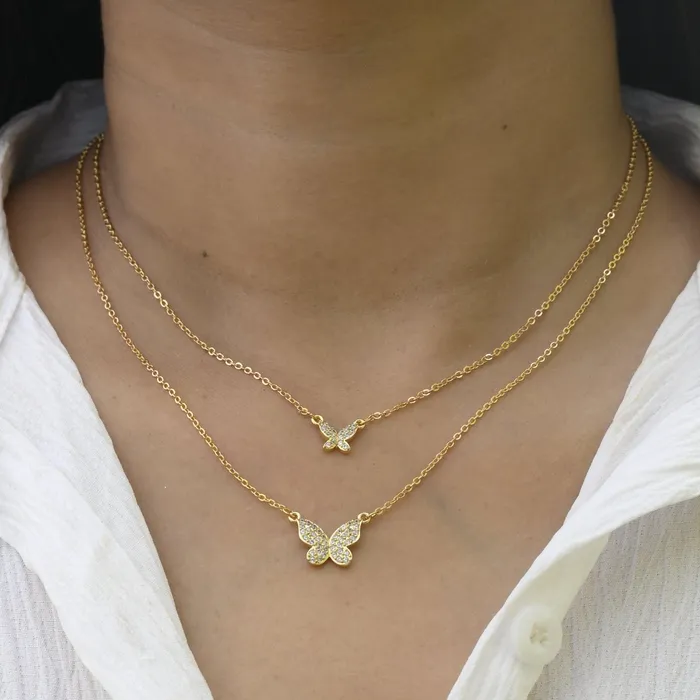 18K GoldFilled Zircon Layered Butterfly Necklace Jewelvers Necklaces