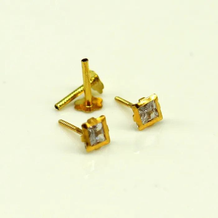 35mm or 4mm tiny single stone handmade 18kt yellow gold combo jewelry ear stud or nose stud baby stud cartilage jewelry er112 TRIBAL ORNAMENTS Earrings