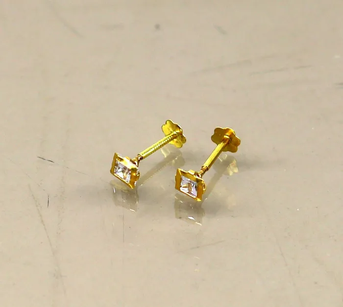 35mm or 4mm tiny single stone handmade 18kt yellow gold combo jewelry ear stud or nose stud baby stud cartilage jewelry er112 TRIBAL ORNAMENTS Earrings