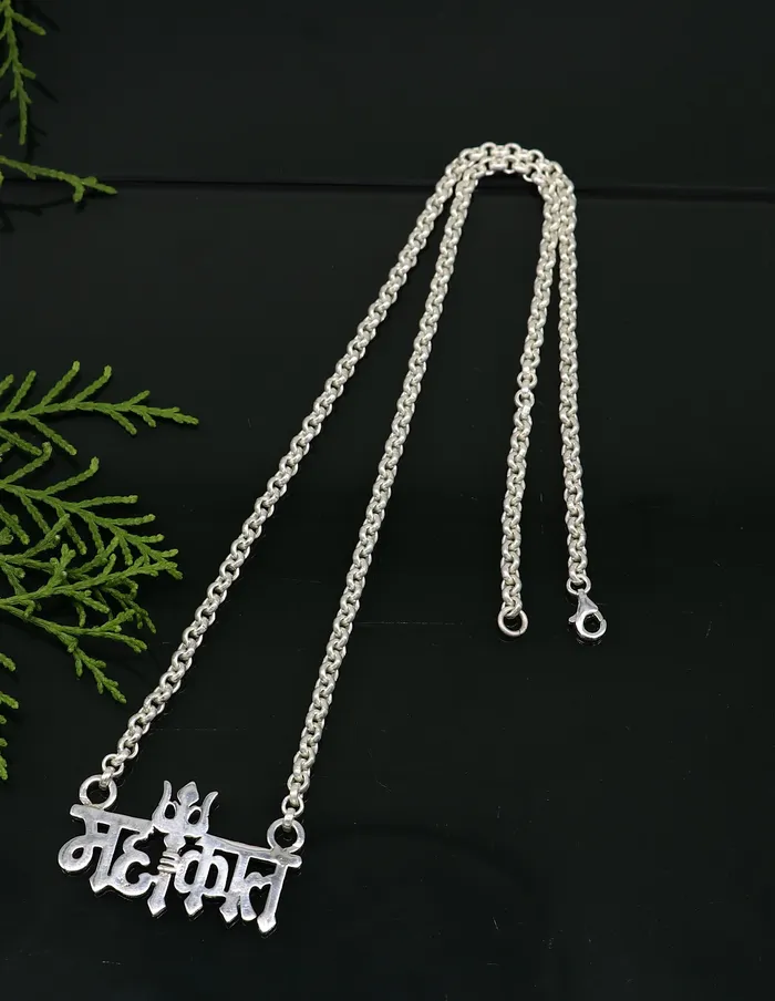 925 sterling silver handmade Lord shiva Mahakal Name pendant amazing stunning divine Mangalsutra necklace blessing shiva necklace set213 TRIBAL ORNAMENTS Necklaces