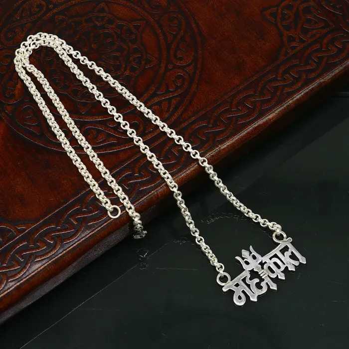 925 sterling silver handmade Lord shiva Mahakal Name pendant amazing stunning divine Mangalsutra necklace blessing shiva necklace set213 TRIBAL ORNAMENTS Necklaces