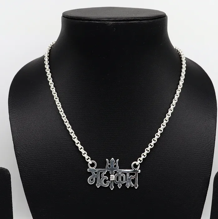 925 sterling silver handmade Lord shiva Mahakal Name pendant amazing stunning divine Mangalsutra necklace blessing shiva necklace set213 TRIBAL ORNAMENTS Necklaces