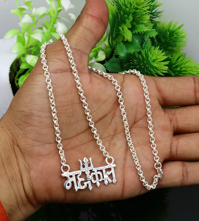 925 sterling silver handmade Lord shiva Mahakal Name pendant amazing stunning divine Mangalsutra necklace blessing shiva necklace set213 TRIBAL ORNAMENTS Necklaces