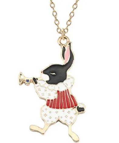 alice AZ01 Gold Trumpet Rabbit Baked Enamel Necklace with FREE EARRINGS Necklaces