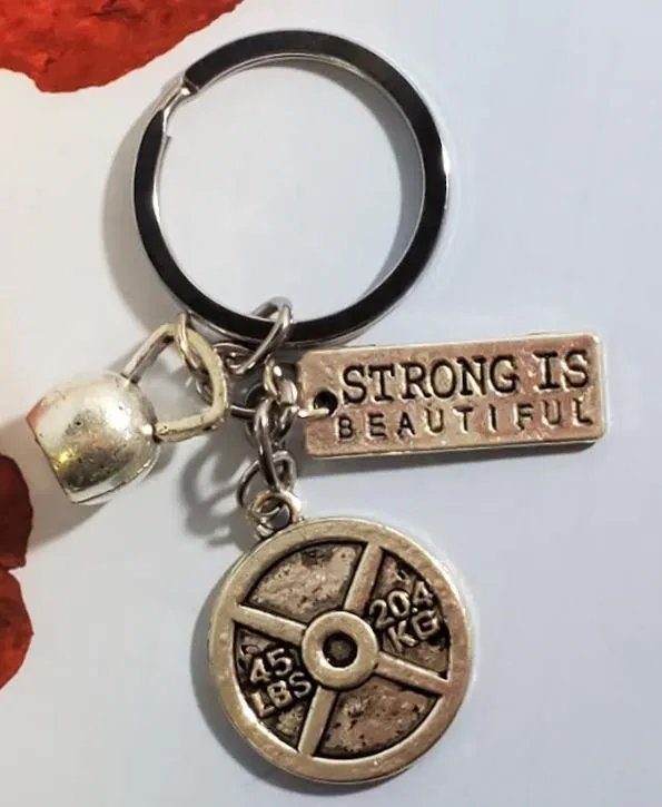 alice Earrings AZ817 Silver Strong Is Beautiful Weight Lifting Keychain
