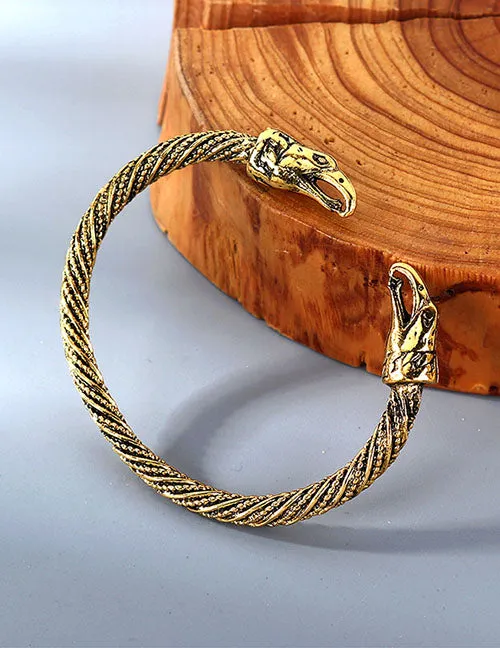 B860 Gold Eagle Head Spiral Cuff Bracelet 02 Bracelets
