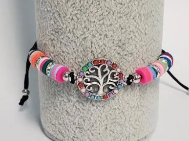 Bracelets polly B772 Multi Color Bead Tree of Life Black Cord Bracelet