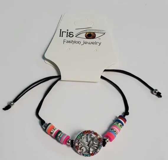 Bracelets polly B772 Multi Color Bead Tree of Life Black Cord Bracelet
