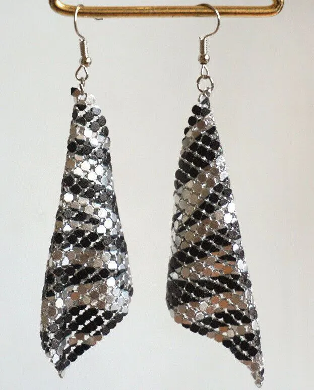 E1358 Silver Zebra Print Curtain Earrings POLLY Earrings