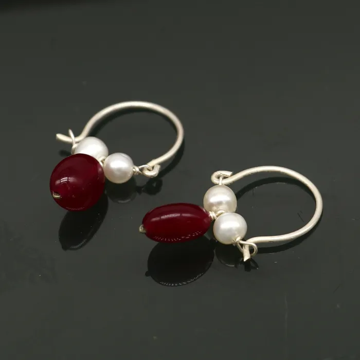 Earrings 925 sterling silver custom made hoops earring gorgeous hanging pearls drops hoops earring stunning brides gifting jewelry s910 TRIBAL ORNAMENTS Earrings 925 sterling silver custom made hoops earring gorgeous hanging pearls drops hoops earring stunning brides gifting jewelry s910 TRIBAL ORNAMENTS