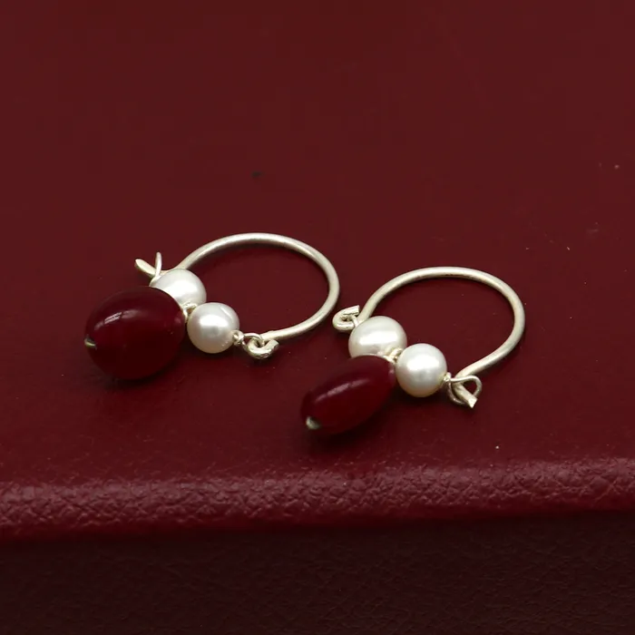 Earrings 925 sterling silver custom made hoops earring gorgeous hanging pearls drops hoops earring stunning brides gifting jewelry s910 TRIBAL ORNAMENTS