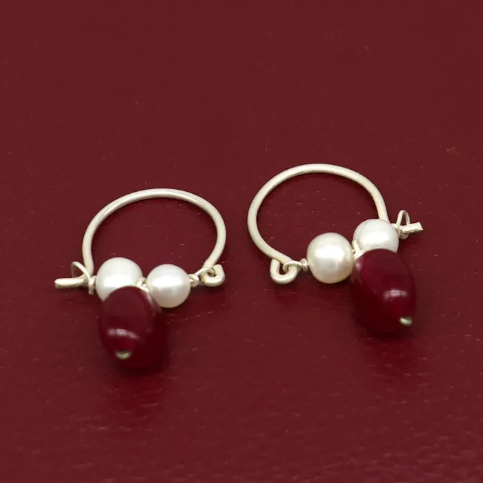 Earrings 925 sterling silver custom made hoops earring gorgeous hanging pearls drops hoops earring stunning brides gifting jewelry s910 TRIBAL ORNAMENTS