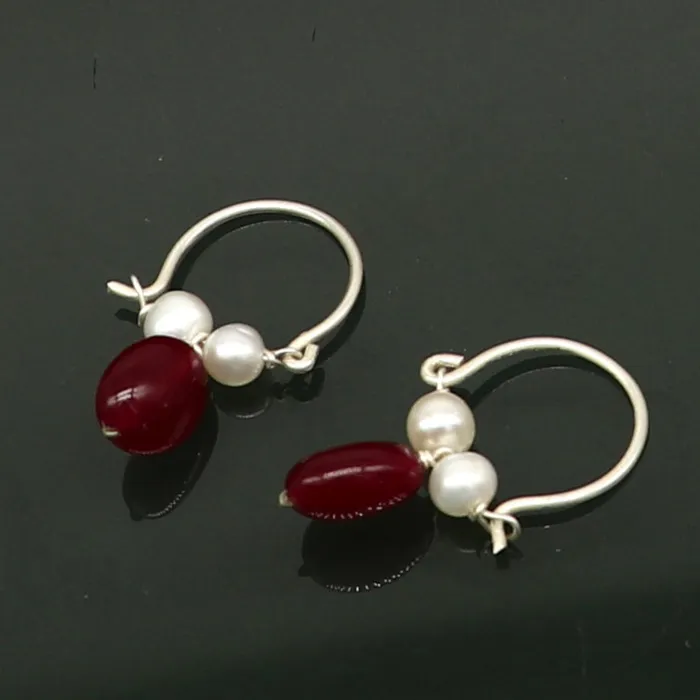 Earrings 925 sterling silver custom made hoops earring gorgeous hanging pearls drops hoops earring stunning brides gifting jewelry s910 TRIBAL ORNAMENTS