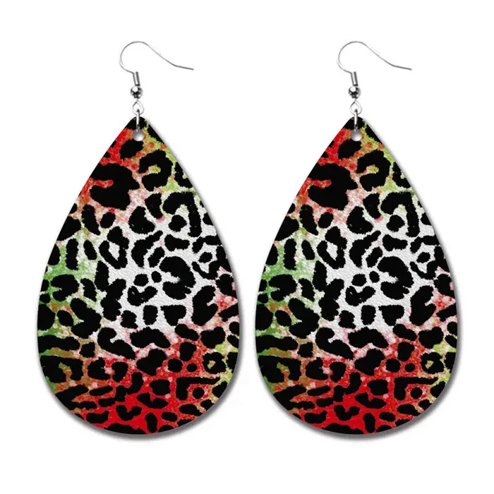 Earrings AZ400 Leather Water Drop Colorful Leopard Print Earrings 01