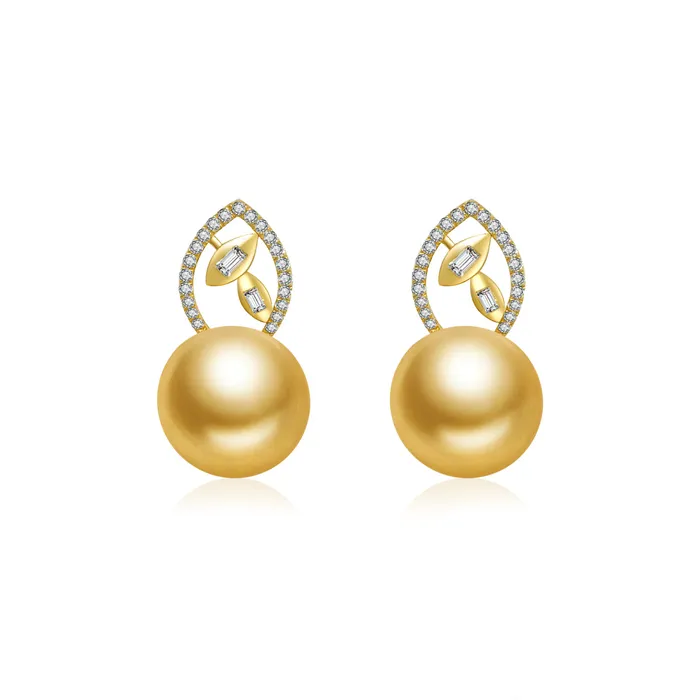 Earrings Pearly Lustre 18K Solid Gold South Sea Golden Pearl Stud Earrings KE00127