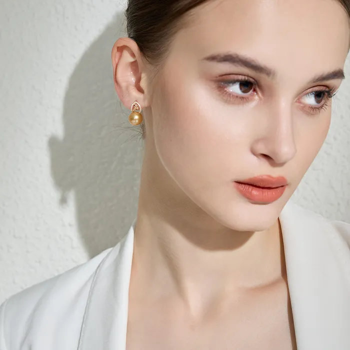 Earrings Pearly Lustre 18K Solid Gold South Sea Golden Pearl Stud Earrings KE00127