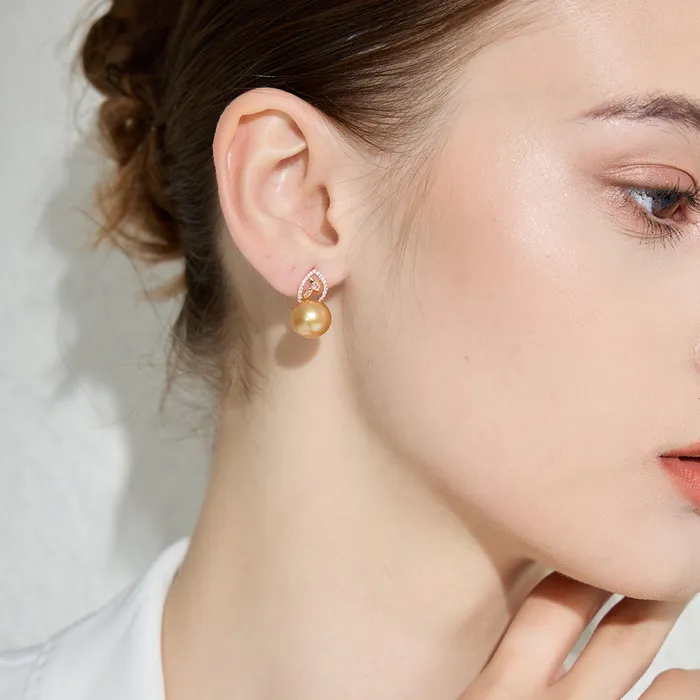 Earrings Pearly Lustre 18K Solid Gold South Sea Golden Pearl Stud Earrings KE00127