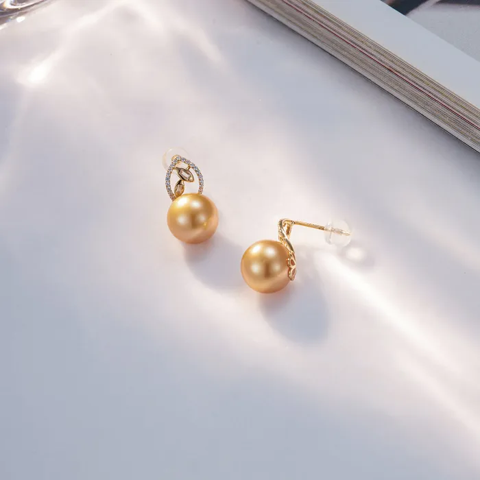 Earrings Pearly Lustre 18K Solid Gold South Sea Golden Pearl Stud Earrings KE00127