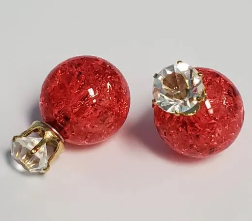 Earrings Susan E205 Red Ice Breaker Ball Rhinestone Earrings