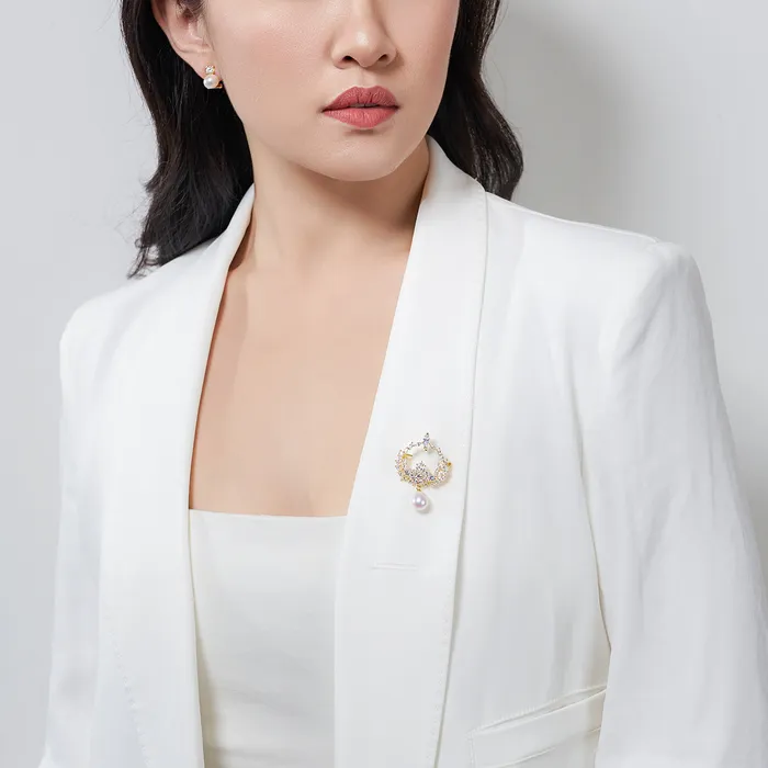 Elegant Freshwater Pearl Brooch WC00037 Pearly Lustre Earrings