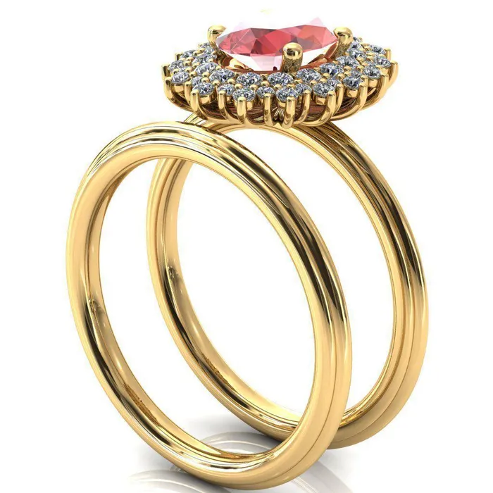 Eridanus Oval Padparadscha Sapphire Cluster Diamond Halo Wedding Ring Fire Brilliance Rings