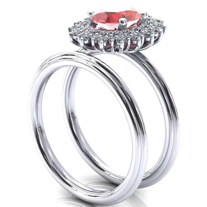 Eridanus Oval Padparadscha Sapphire Cluster Diamond Halo Wedding Ring Fire Brilliance Rings