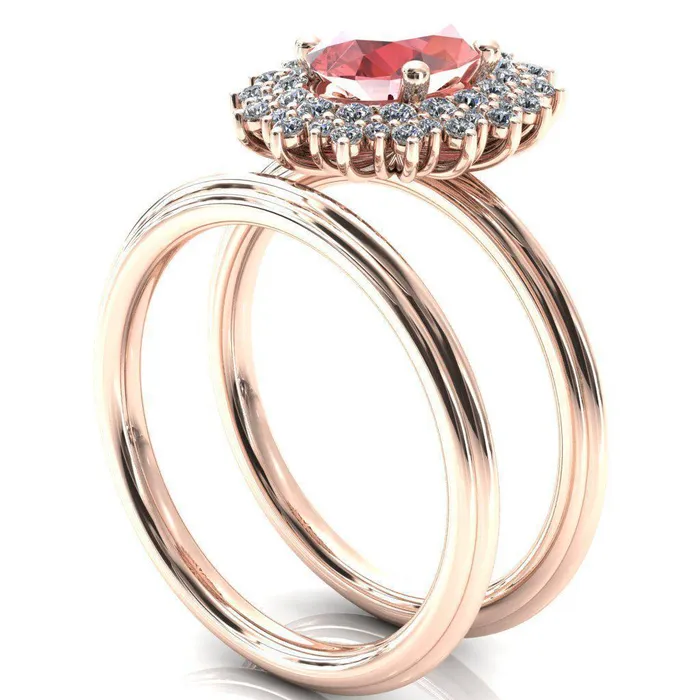 Eridanus Oval Padparadscha Sapphire Cluster Diamond Halo Wedding Ring Fire Brilliance Rings
