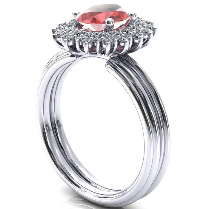 Eridanus Oval Padparadscha Sapphire Cluster Diamond Halo Wedding Ring Fire Brilliance Rings