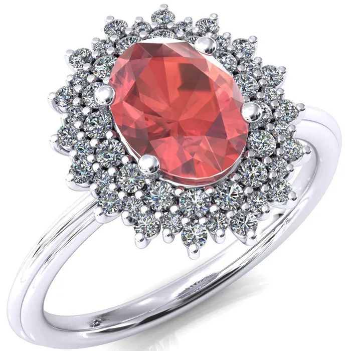 Eridanus Oval Padparadscha Sapphire Cluster Diamond Halo Wedding Ring Fire Brilliance Rings