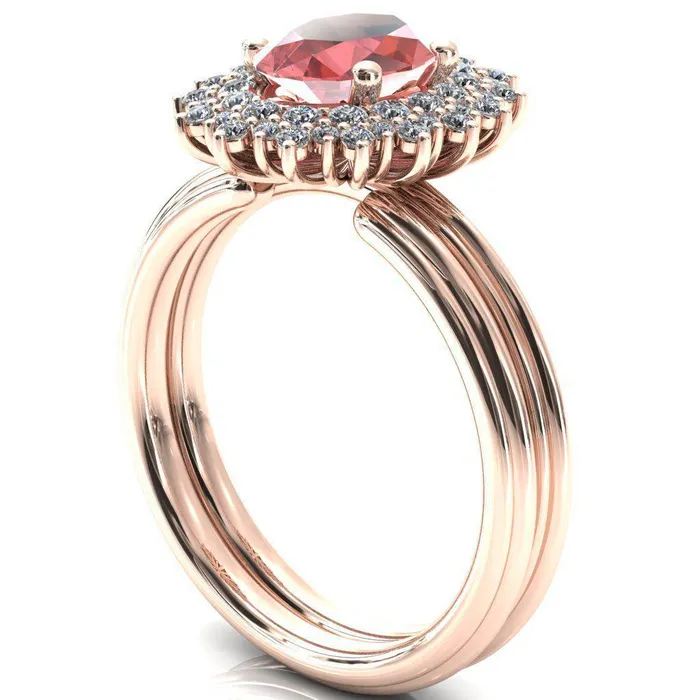 Eridanus Oval Padparadscha Sapphire Cluster Diamond Halo Wedding Ring Fire Brilliance Rings