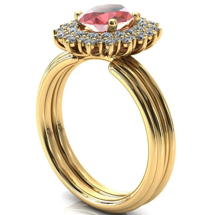 Eridanus Oval Padparadscha Sapphire Cluster Diamond Halo Wedding Ring Fire Brilliance Rings