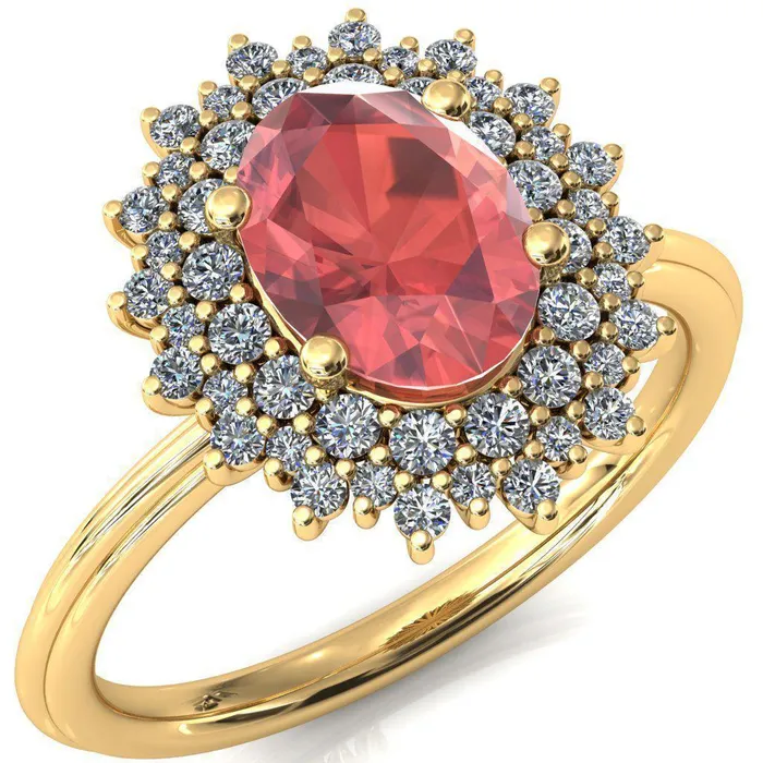 Eridanus Oval Padparadscha Sapphire Cluster Diamond Halo Wedding Ring Fire Brilliance Rings