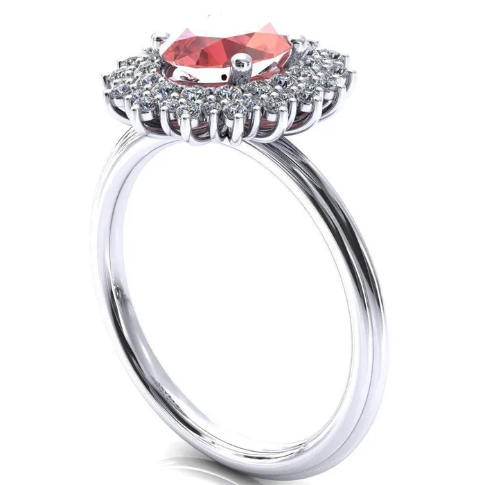 Eridanus Oval Padparadscha Sapphire Cluster Diamond Halo Wedding Ring Fire Brilliance Rings