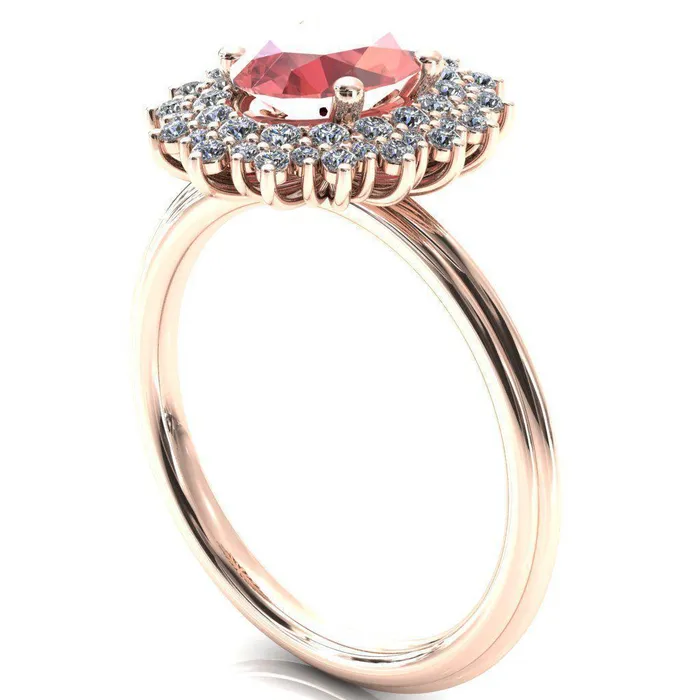 Eridanus Oval Padparadscha Sapphire Cluster Diamond Halo Wedding Ring Fire Brilliance Rings