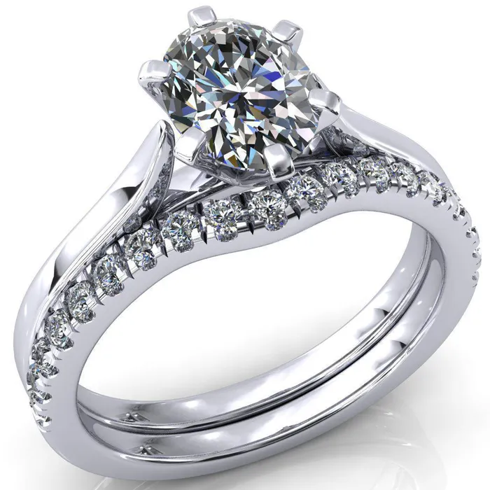 Fire Brilliance Rings Darci Oval Center Stone 6 Prong Cathedral Solitaire Engagement Ring
