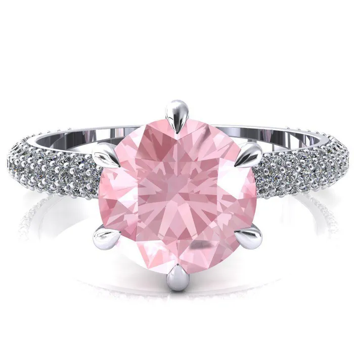 Fire Brilliance Rings Elley Round Pink Sapphire 6 Claw Prong Diamond Accent Engagement Ring Fire Brilliance Rings Elley Round Pink Sapphire 6 Claw Prong Diamond Accent Engagement Ring