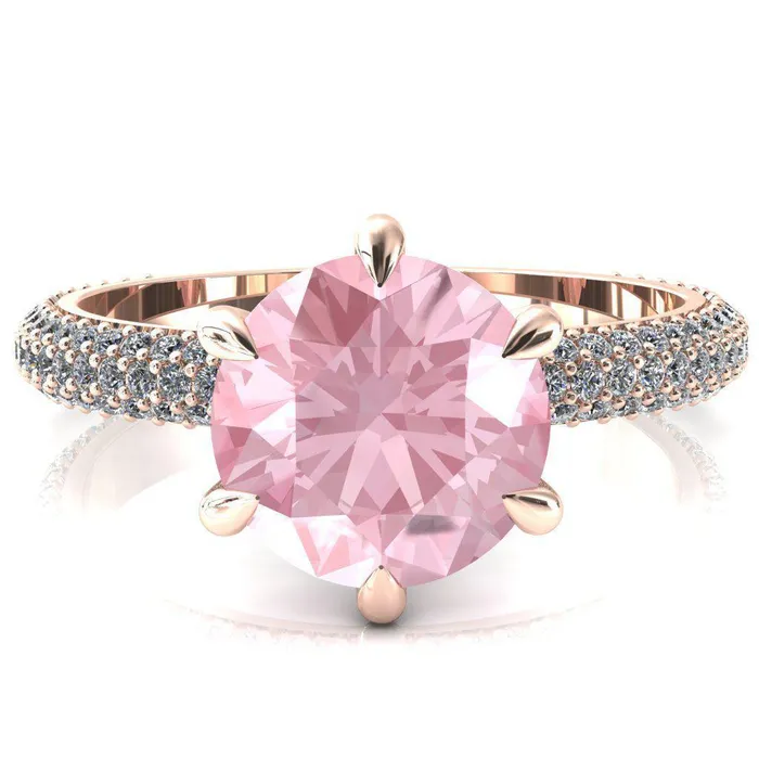 Fire Brilliance Rings Elley Round Pink Sapphire 6 Claw Prong Diamond Accent Engagement Ring