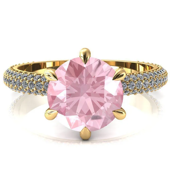 Fire Brilliance Rings Elley Round Pink Sapphire 6 Claw Prong Diamond Accent Engagement Ring