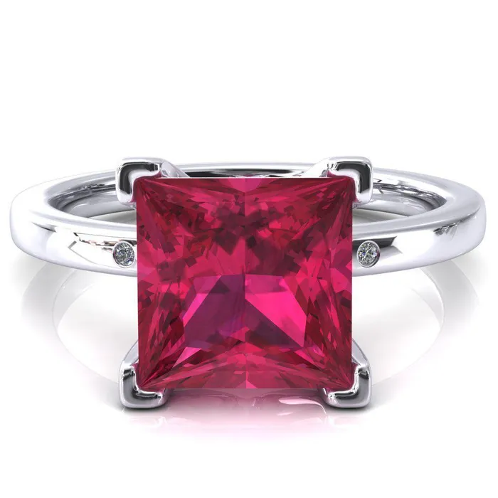 Fire Brilliance Rings Maise Princess Ruby 4 Prong Diamond Accent Engagement Ring Fire Brilliance Rings Maise Princess Ruby 4 Prong Diamond Accent Engagement Ring