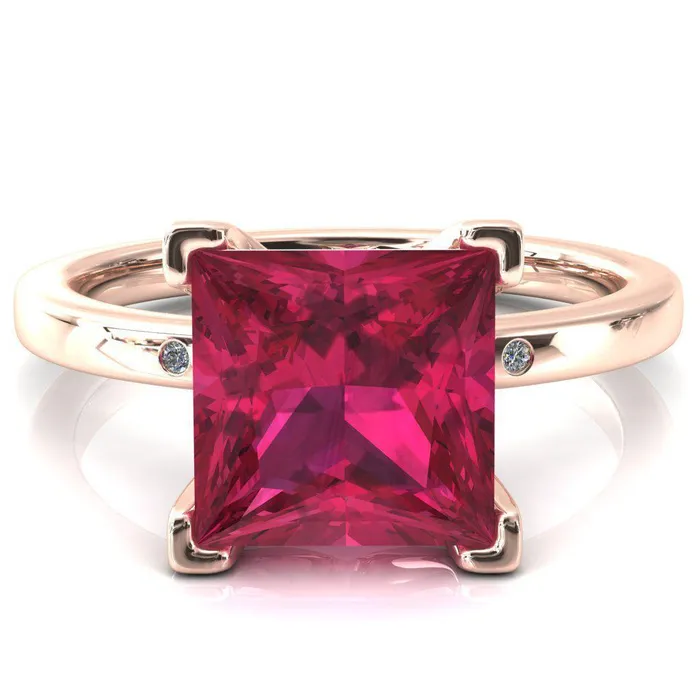 Fire Brilliance Rings Maise Princess Ruby 4 Prong Diamond Accent Engagement Ring