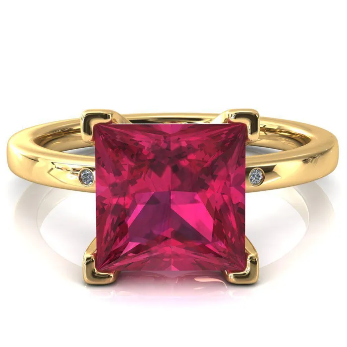 Fire Brilliance Rings Maise Princess Ruby 4 Prong Diamond Accent Engagement Ring