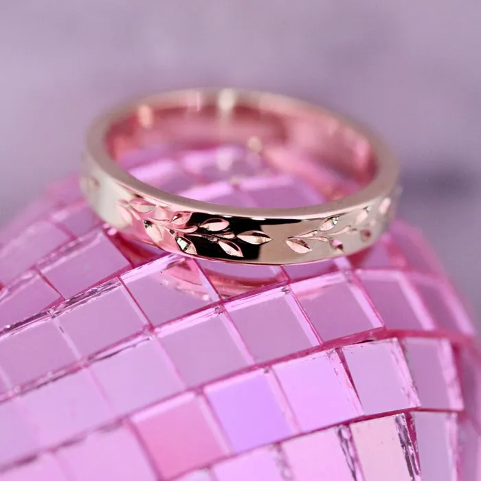Golden Grove Vine Engraved Band Made By Gem Breakfast Rings