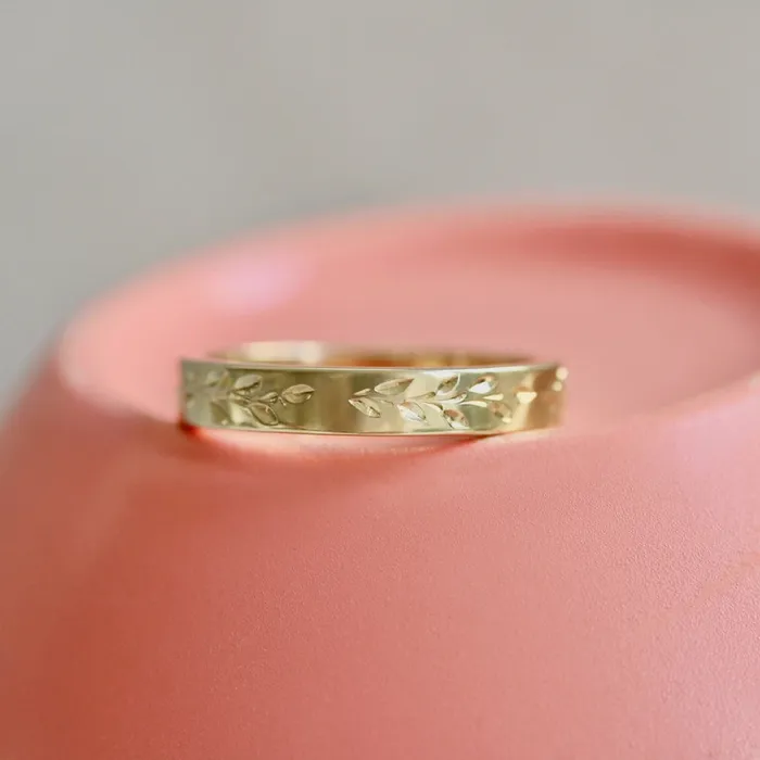 Golden Grove Vine Engraved Band Made By Gem Breakfast Rings
