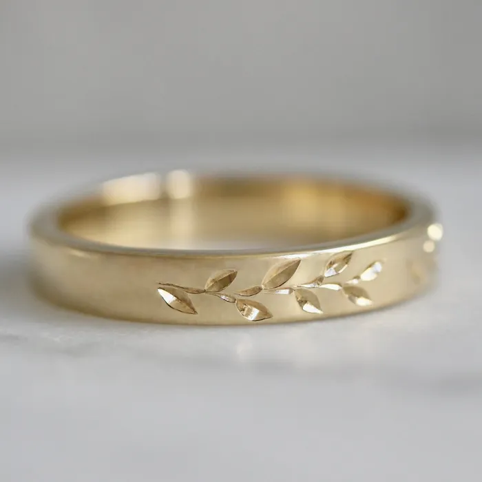 Golden Grove Vine Engraved Band Made By Gem Breakfast Rings