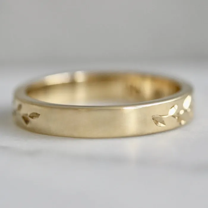 Golden Grove Vine Engraved Band Made By Gem Breakfast Rings