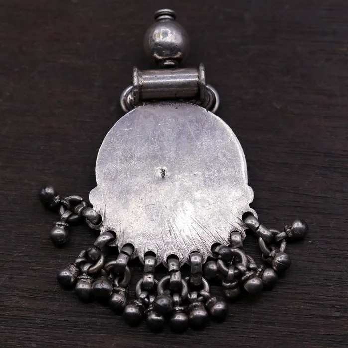 Handmade design 925 sterling silver excellent flower design vintage antique tribal pendant with hanging bells gifting jewelry nsp254 TRIBAL ORNAMENTS Necklaces