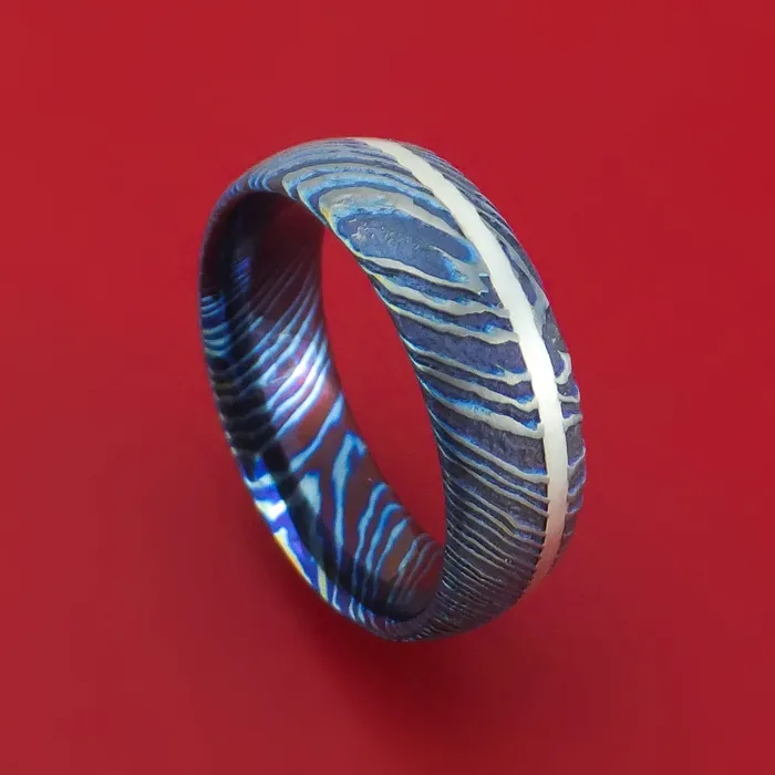 Lashbrook KuroTi Twisted Titanium Etched and HeatTreated Ring with Silver Inlay Custom Made Band Rings Lashbrook KuroTi Twisted Titanium Etched and HeatTreated Ring with Silver Inlay Custom Made Band Rings