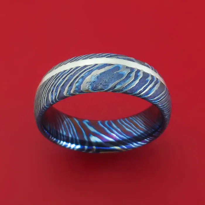 Lashbrook KuroTi Twisted Titanium Etched and HeatTreated Ring with Silver Inlay Custom Made Band Rings