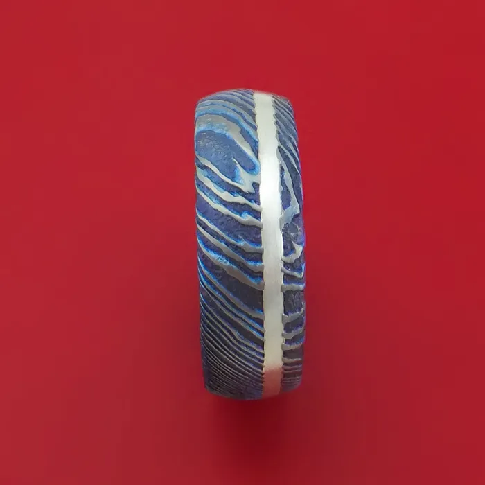 Lashbrook KuroTi Twisted Titanium Etched and HeatTreated Ring with Silver Inlay Custom Made Band Rings